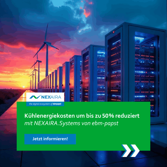 Kühlenergiekosten um bis zu 50% reduziert mit NEXA/RA. Systems von ebm-papst